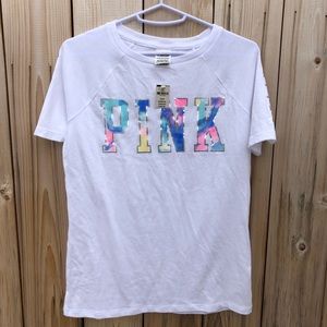 Pink white & metallic campus tee